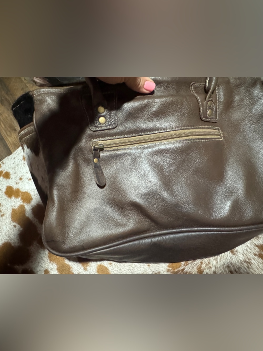 Myra Bag Brown and White Cowhide Tote - Picture 8 of 9